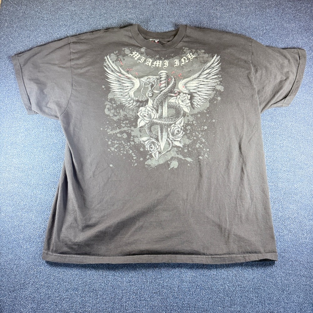 Miami Ink Mens T-Shirt 3XL 26x32 Black Dagger Snake Wings Cotton Tattoo Y2K